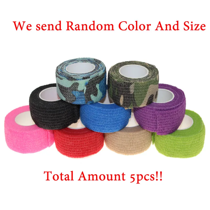 5pcs Random Color Size Self-Adhesive Camouflage Non-Woven Elastic Bandages Cohesive Wrap For Sports Emergency Wound Treatment