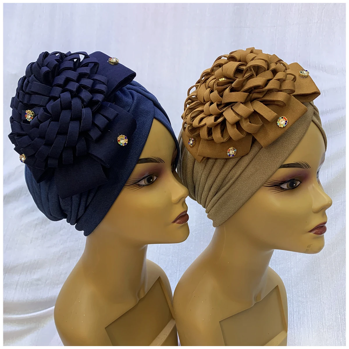 6/12 Pieces Fashion Muslim Female Turban Hat Bonnet Gold Velvet Hot Rhinestone Solid Indian Beanie Hair Bonnets Cap For Women