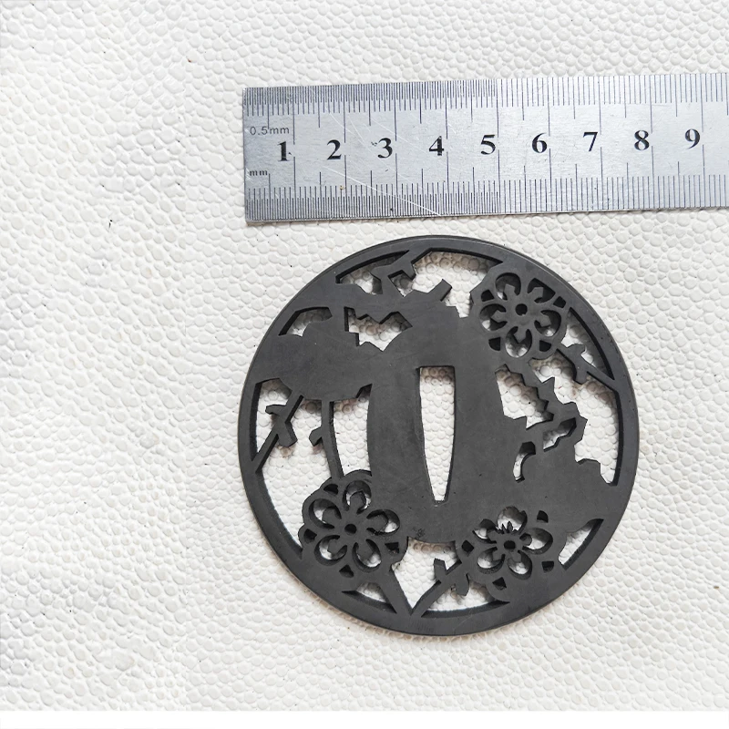 Laser Cutting Plum Blossom Theme Tsuba Iron-Japanese Sword Tsuba, DIY Hand Guard of Katana Sword Wakizashi,Decor