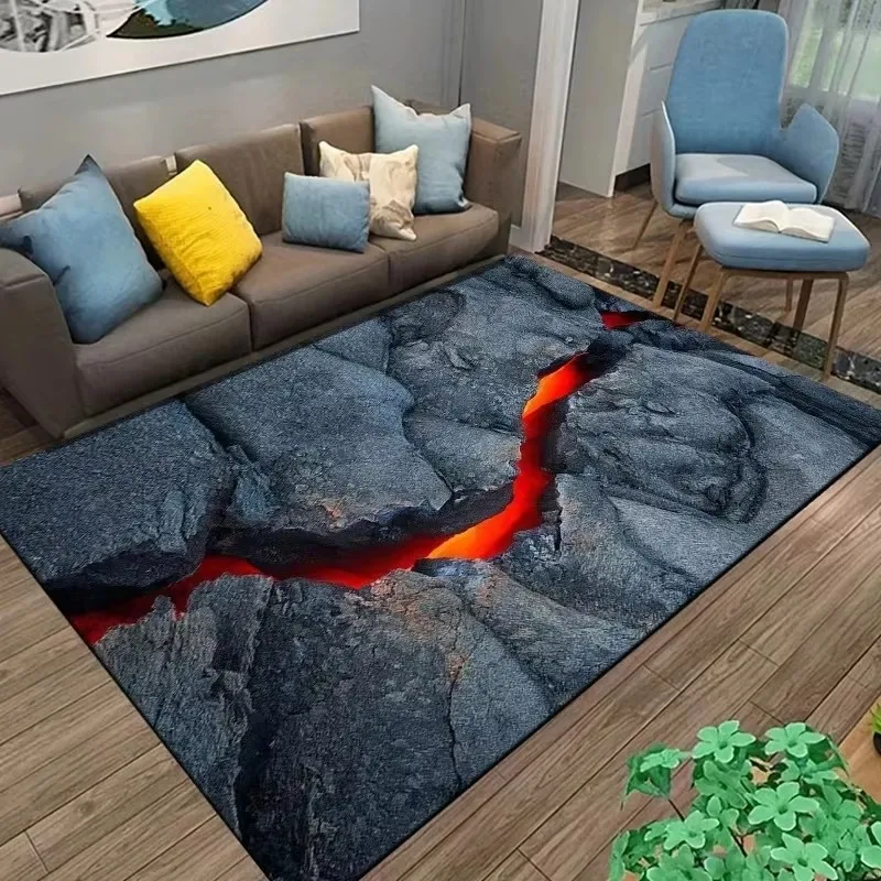 Cool Lava Crack Rock Pattern Flannel Rug Dynamic Volcanic Red Hot Magma Print for Living Room Bedroom Home Floor Decor Mat