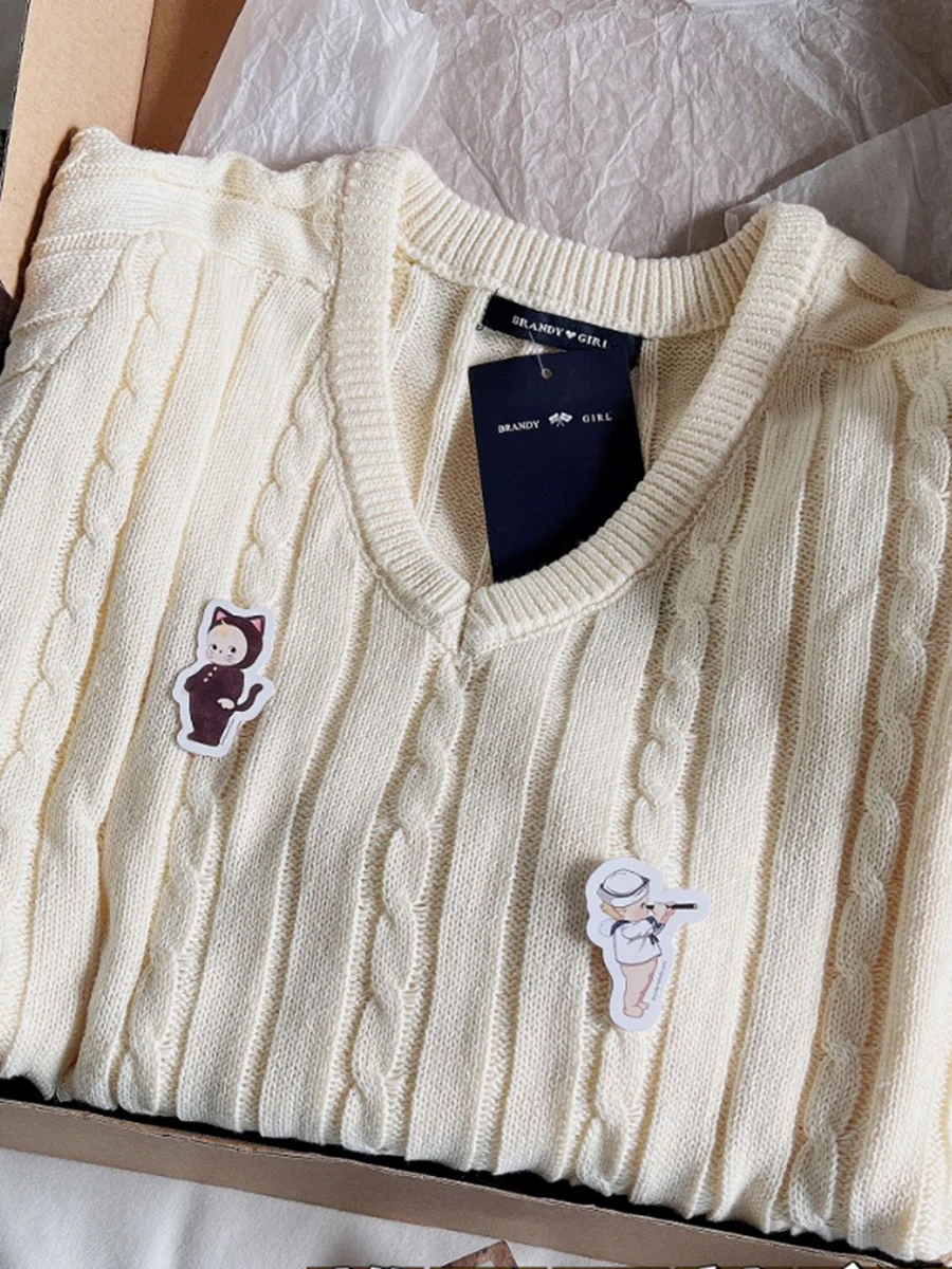 

Twisted Flower Cute Knitting Sweaters Women Winter Warm V-neck Casual Streetwear Long Sleeve Pullover Sweet Y2K Lady Tops Fall