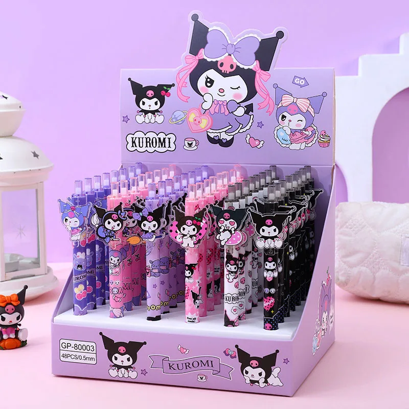 

48pcs/lot Cute Kuromi Press Gel Pens For Writng Sanrio 0.5mm Black Ink Neutral Pen Office School Supplies Kawaii Stationery Gift