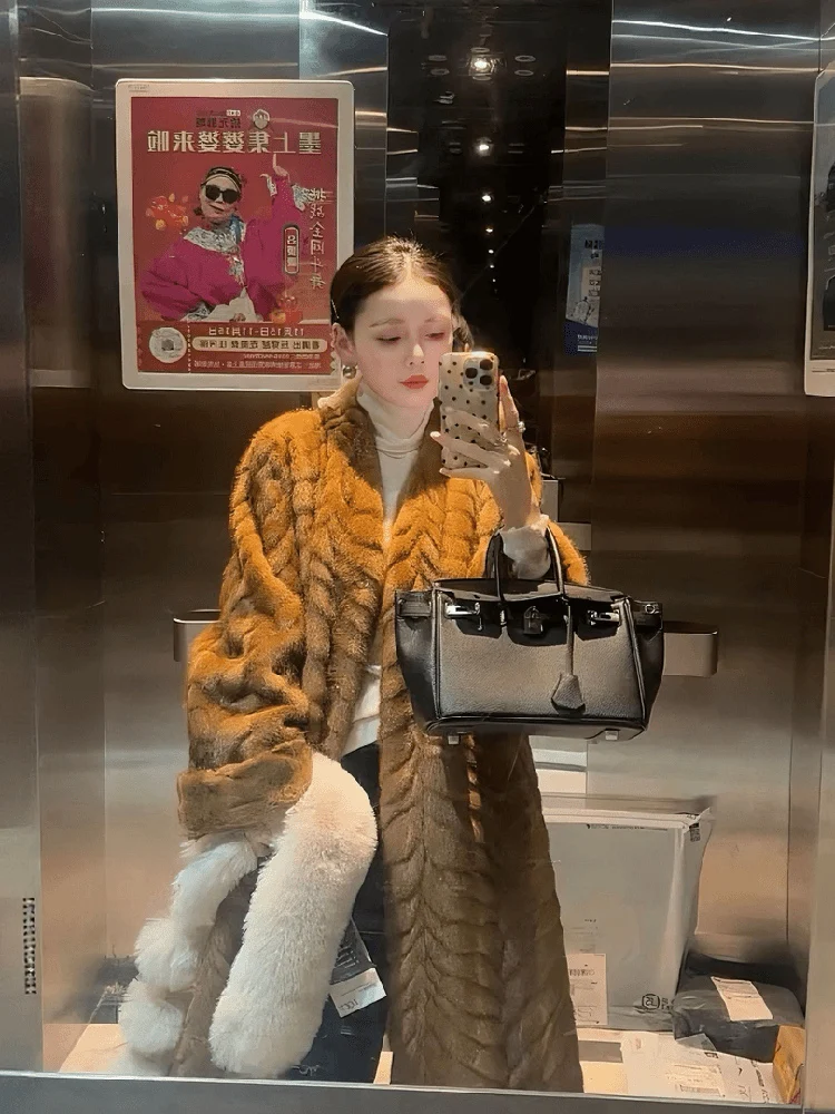 

Ele Gold Le Норковое зимнее длинное пальто Thiened, женское кожаное меховое длинное пальто из натурального меха ягненка, верхняя одежда