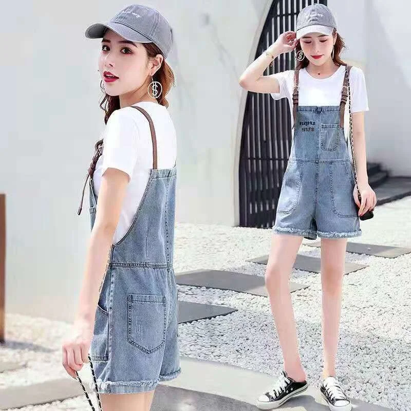 Women's Suit 2023 New Summer Thin Shirts Loose Fashion Crop Top Wide Leg Denim Strap Shorts 2 Two Piece Set For Women Clothing