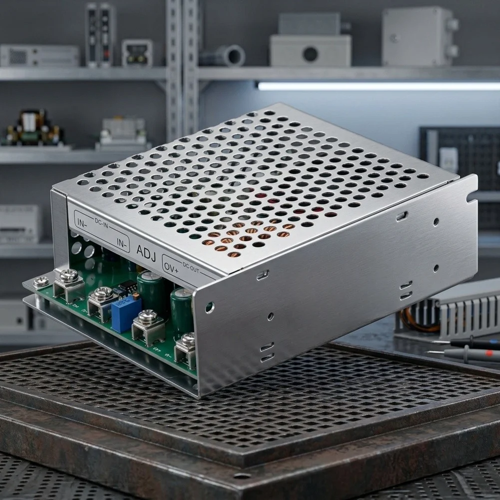 1500W DC-DC Voltage Reduction Module with 50A Output and Integrated Cooling Fan for Industrial Power Conversion