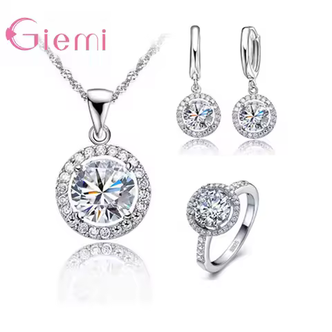 925 Silver Needle Women Wedding Necklace Earring Ring Jewelry Sets Anniversary Gift AAA Zircon Crystal Rhinestone Bijoux