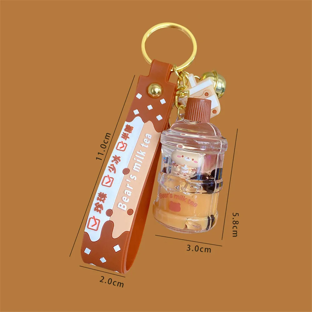 Cute Bubble Tea Cartoon Bear Acrylic Cup Pendant Oil Float Drift Bottle Gift For Girl Exquisite Ornamented Schoolbag Keychain