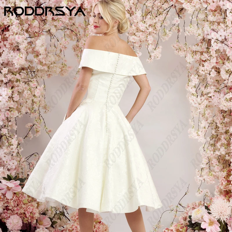 RODDRSYA-Vestido De novia Civil para mujer, prenda De satén suave con cuello en V, sin mangas, hombros descubiertos, corte en A, corto, para playa-Vestido De novia Civil para mujer, prenda De satén suave con cuello en