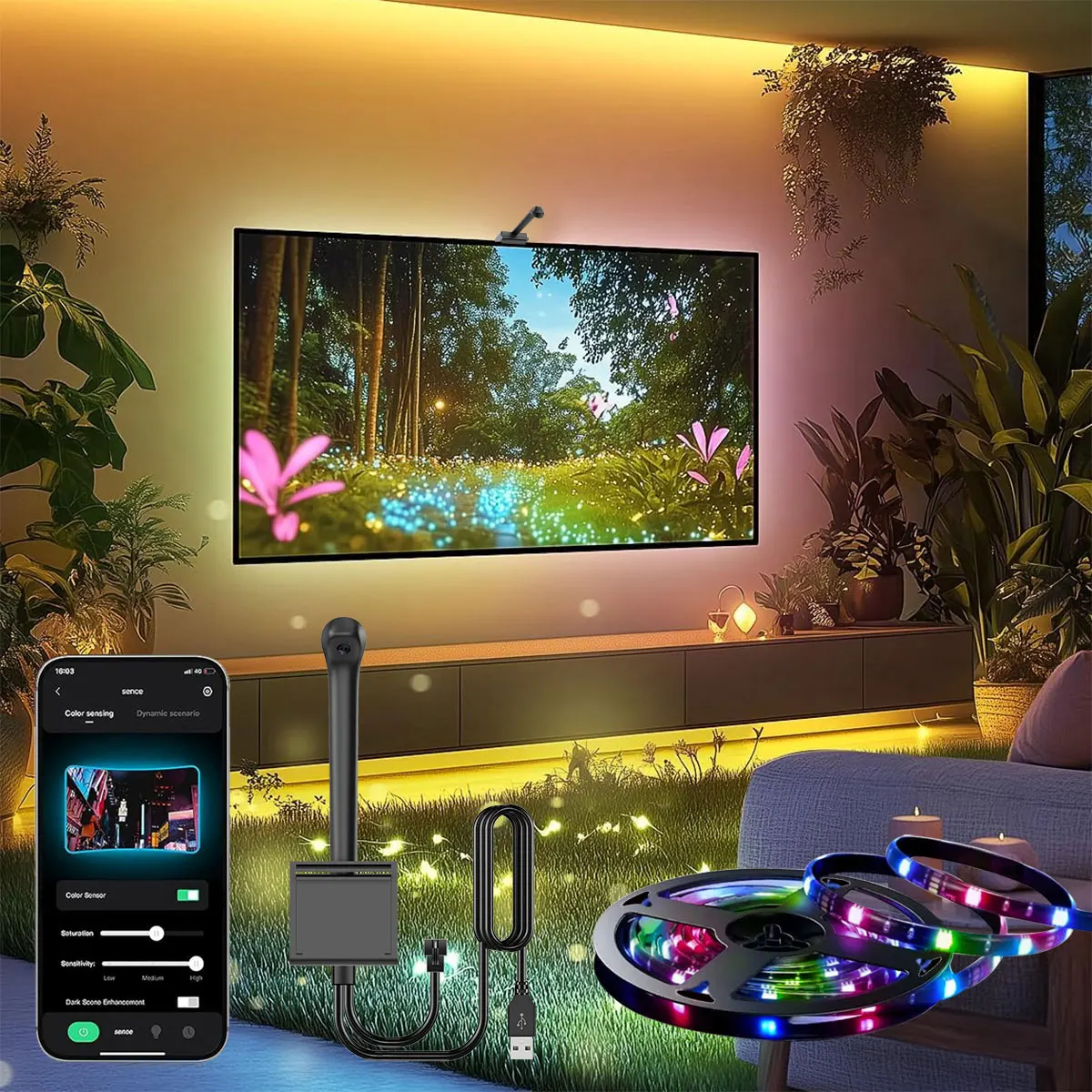 reysurpius-スマートrgb-ledストリップライト-1247-1640インチ-テレビバックライト-アプリ制御-音楽同期-色変更ledライト-部屋用