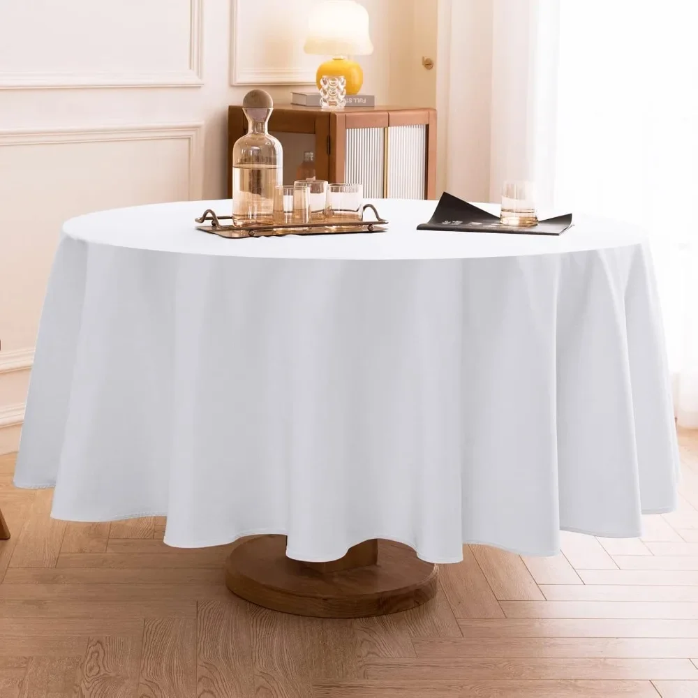 Round Tablecloth 10 Pack 120 Inch Round White Tablecloths Washable Decorative Linen Polyester Table Clothes Cover