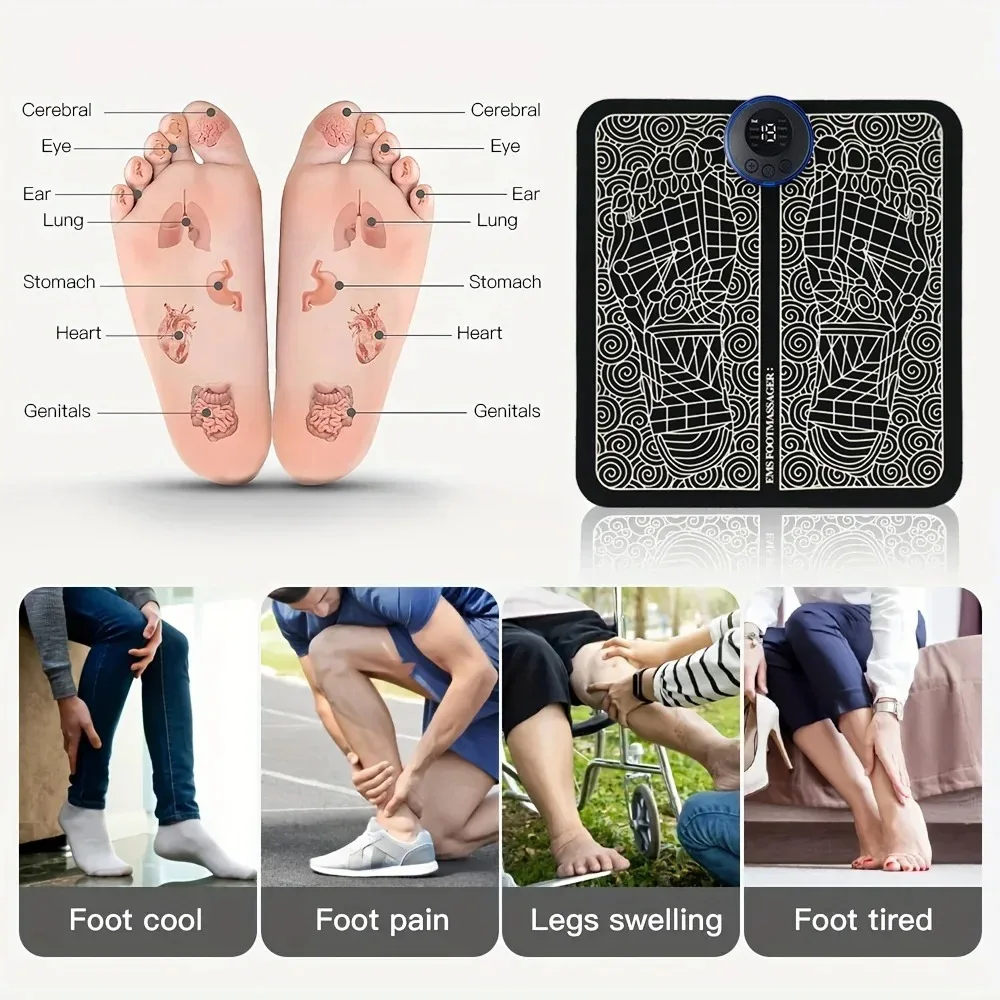 8 Modes 19 Level Electric Foot Massager USB Charging Pulse Electric Massage Mats Improves Blood Circulation Heating