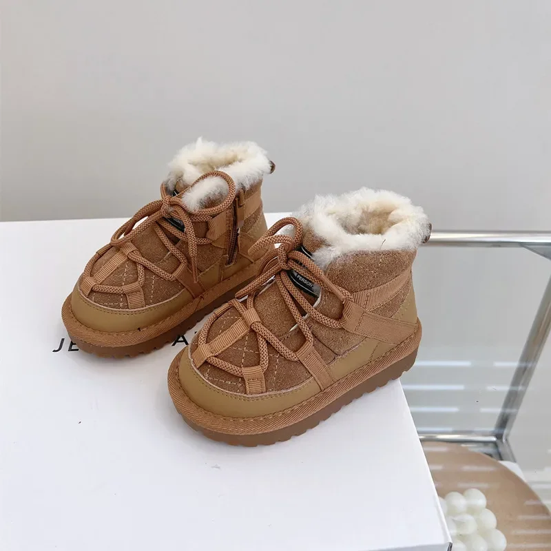 Botas de nieve cálidas y gruesas para niños y niñas, zapatos con correa, invierno, 2023