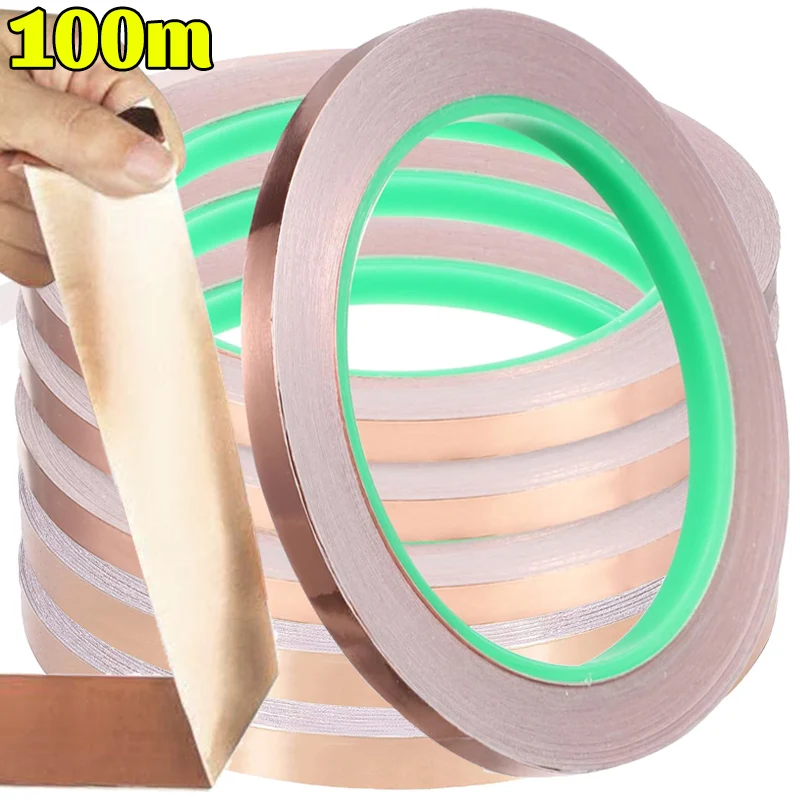 

20/100m DIY Copper Foil Tape EMI Shielding Strips Signle/Double-Sided Conductive Adhesive Tapes Circuit Electrical Repair Tapes
