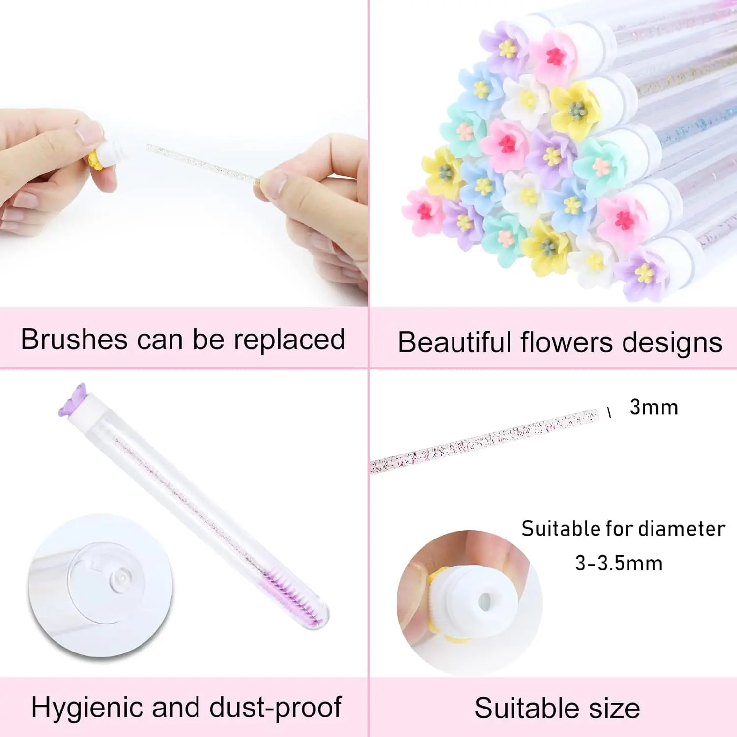 Mascara Wands Tube Set lcpacosjy Reusable LashBrush Rose Flower Tube Eyelash Brush Tubes SpooliesLash Extension Brushes