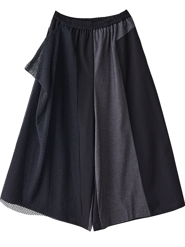 カジュアルワイドレッグパンツ カラーブロウ エラスティックウエスト ルーズフィット レディースプラスサイズ ファッションパンツ スリミング ナインポイントパンツ