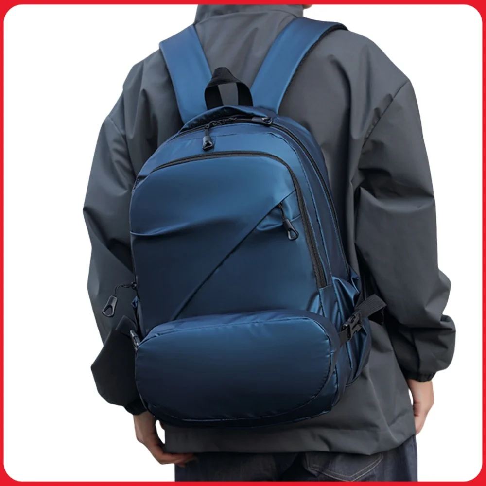 Men Trendy Zippers Backpack Large Capacity Versatile Backpack Waterproof Hiking Work Camping Bag with Matching Wallet