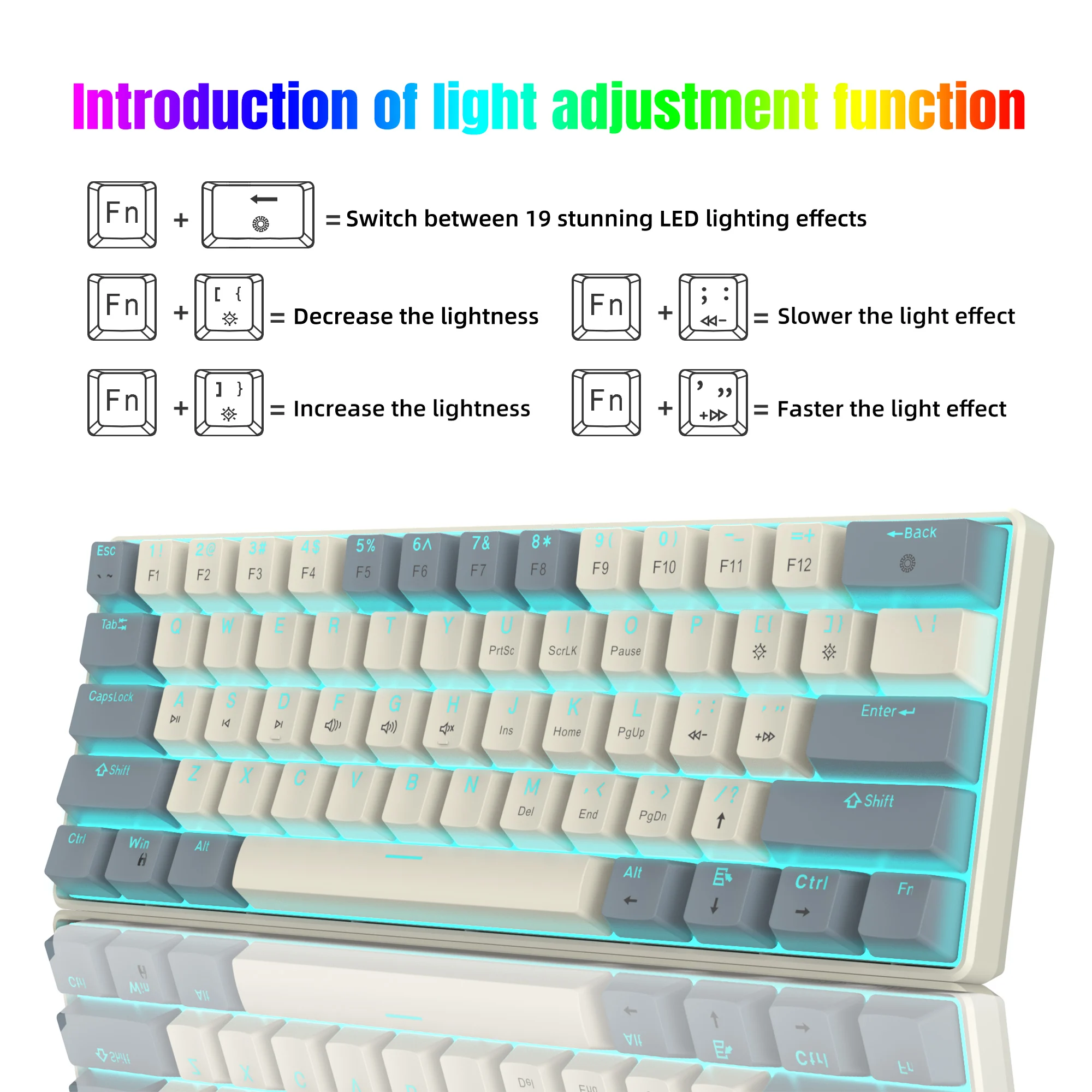 Imagem -05 - Hxsj-mini Teclado para Jogos 60 Retroiluminado Luz Azul Gelo Teclado Mecânico Interruptores Vermelhos 61-key Compact Teclado Portátil para Jogos