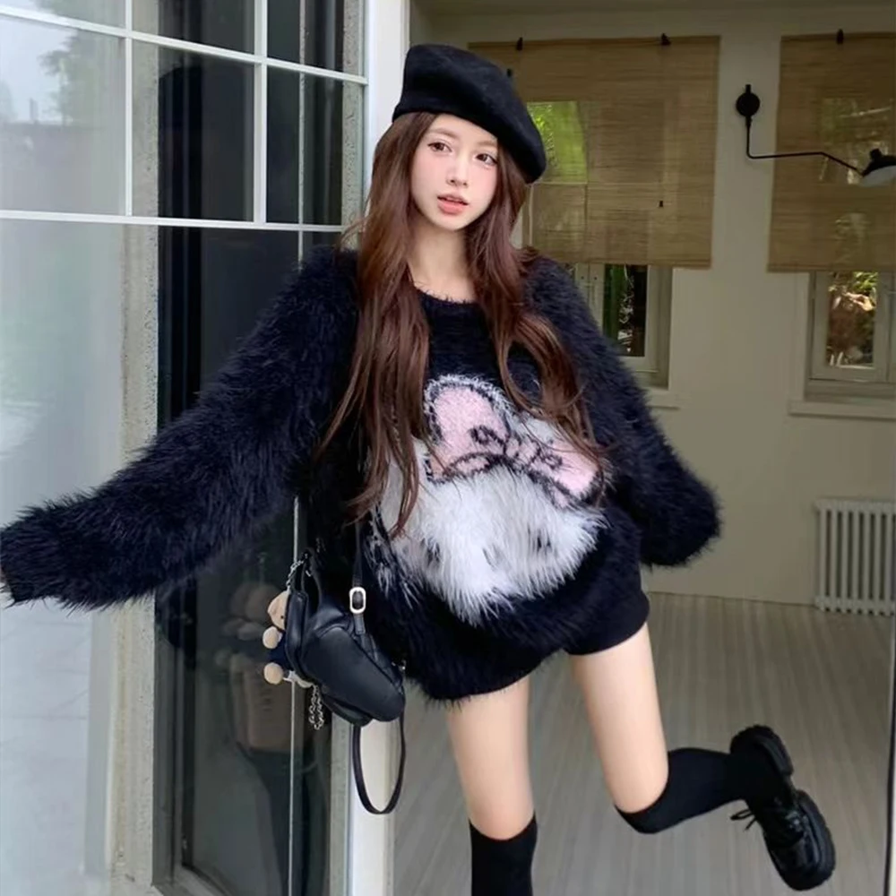 Knitted Sweater Hello Kitty Women Sweater Sanrioed Anime Kawaii Spring Autumn Cartoon Student Loose Round Neck Casual Cute Tops