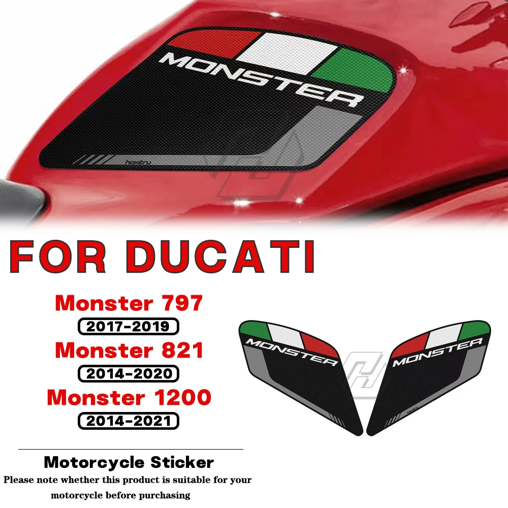 For DUCATI Monster 797 2017-2019 821 1200 2014-2021 Motorcycle Anti-slip Side Fuel Tank Pad Knee Grip Protection Sticker Logo