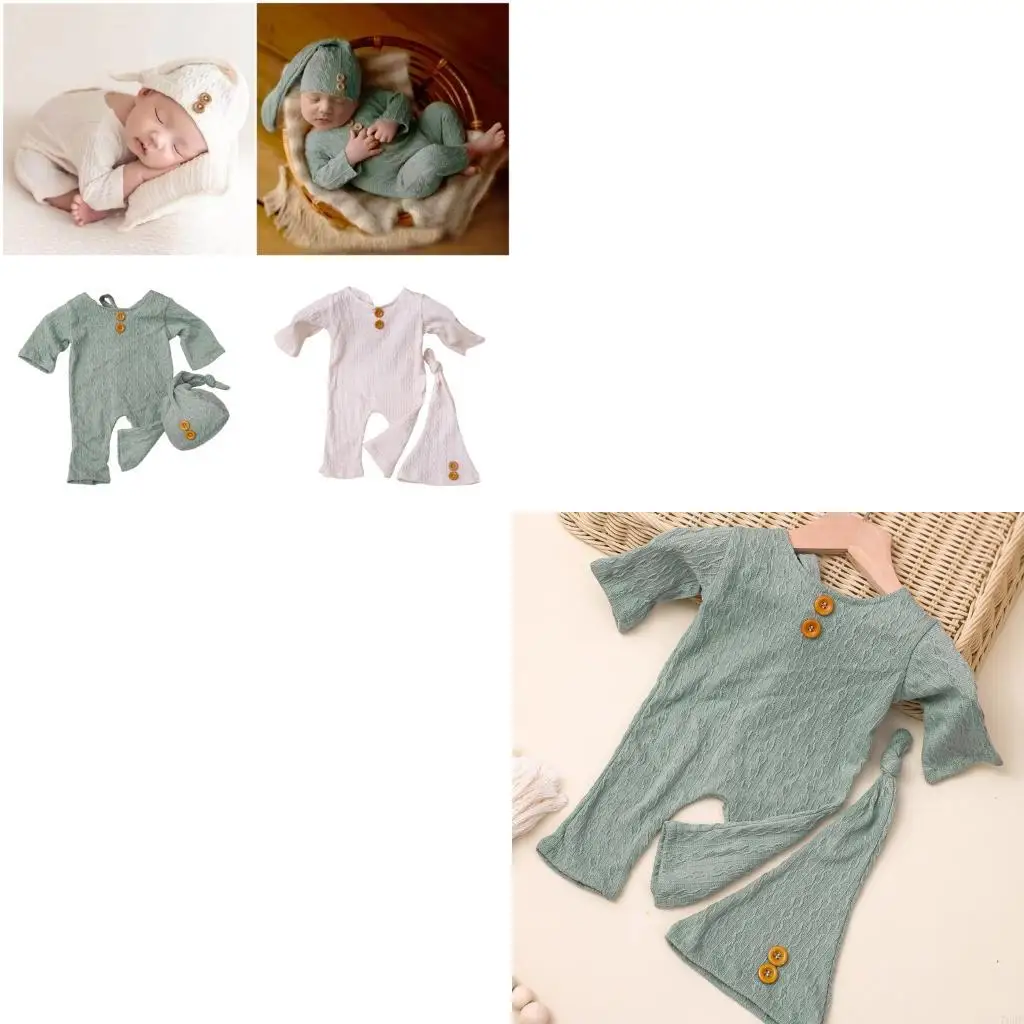 

76HF Baby Portrait Outfit Skin Friendly Hat With Elastic Waist Pants Photo Accessory