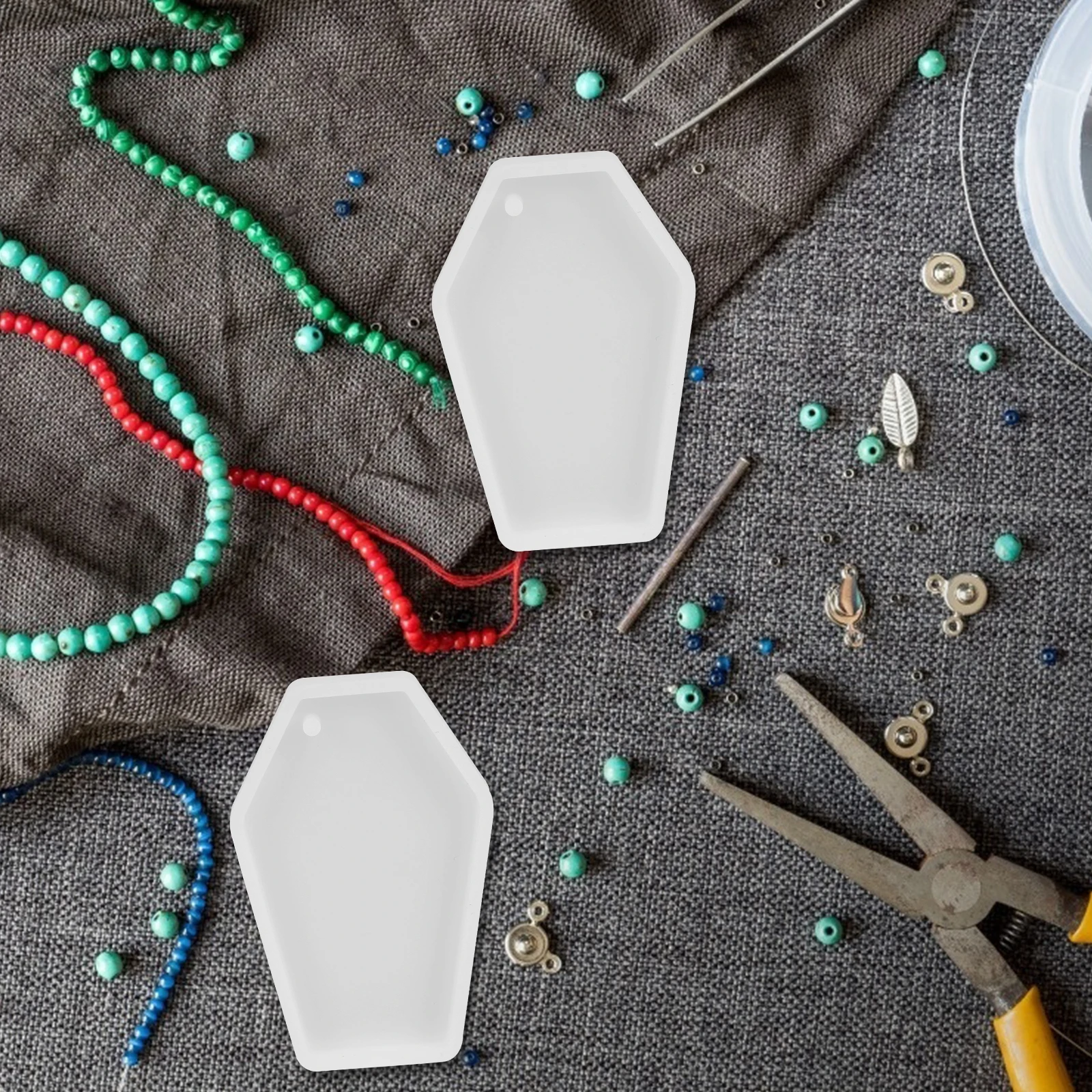 

2Pcs White Coffin Keychain Epoxy Resin molds Silicone Beads Shaped Pendant Making Crafts Jewelry Accessories Lightweight Storage