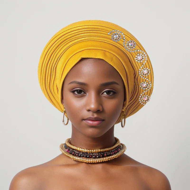 Turban Africain à la Mode avec Diamant pour Femme, Cravate de Sauna, Enveloppes de Tête, Équipement de Mariage Nigérian