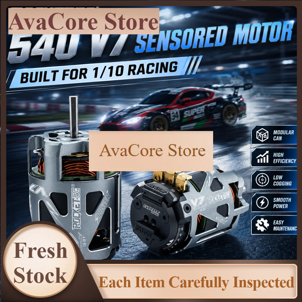AvaCoreROCKET-RC 540 V7 3.5/4.0/4.5/5.0/6/7.5/8.5/9.5/10.5/13.5/17.5/21.5T Sensored Brushless Motor for 1/10 Scale RC Drift Raci