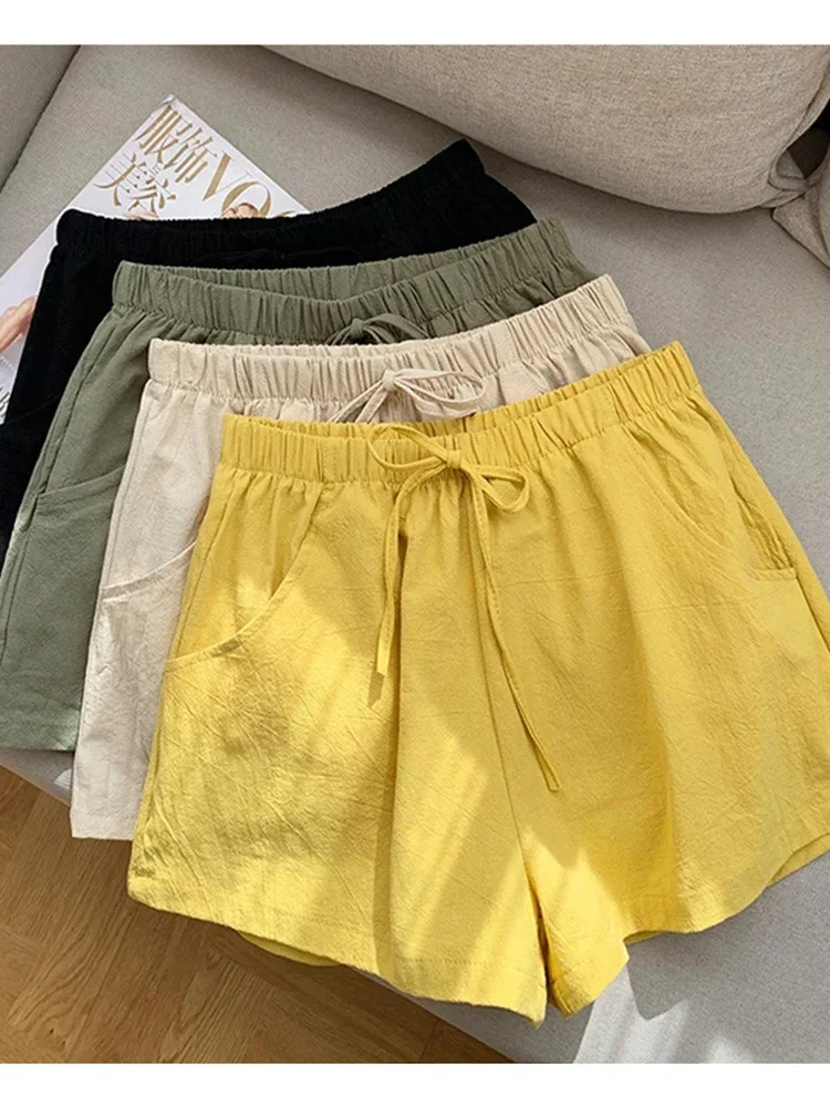 Korean Solid Color Versatile Women Wide Leg Casual Outerwear Summer Shorts New High Waisted Women's Elastic Waist Sports Shorts