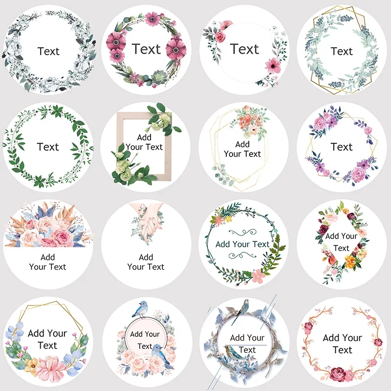 100Pcs 4CM Adhesive stickers White background custom advertising seal stickers logo Add your text wedding wreath