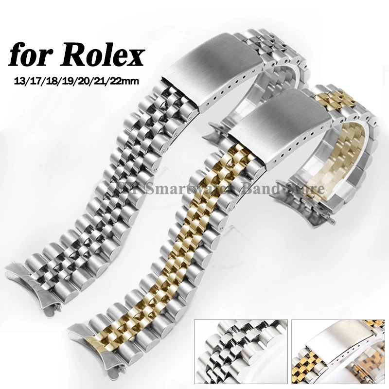 Curved End Metal Watch Strap for Rolex DATEJUST 13/17/18/2/21/22mm Solid Stainless Steel Watch Band for Jubilee Luxury Bracelet