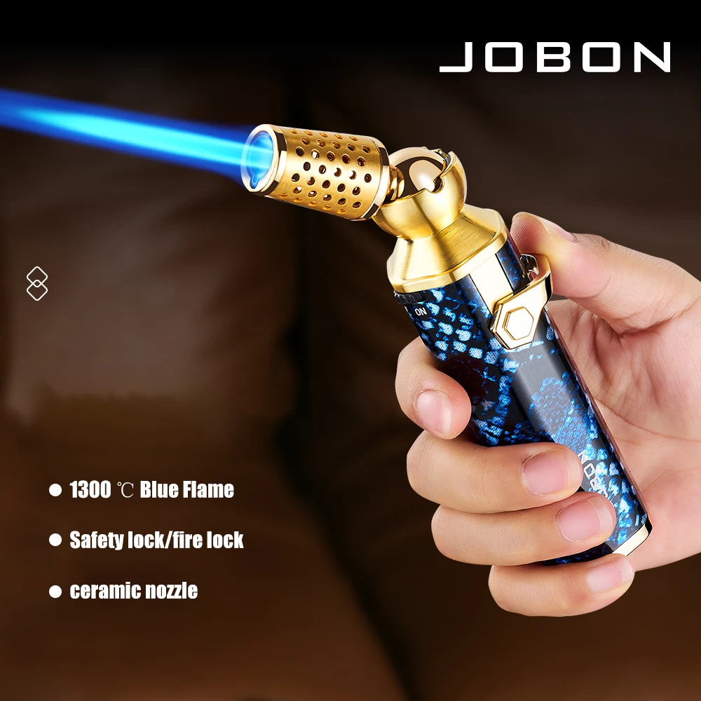 JOBON Blue Flame Gun Lighter 360° Rotatable Lighter Head Safety Lock Design Continuous Ignition Flame Adjustable