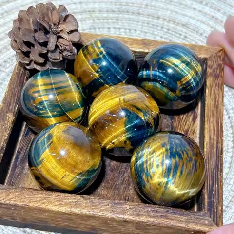 Natural Crystals Blue Yellow Tiger Eye Sphere Flashy Polished Gemstones High Quality Mineral Energy Reiki Home Decoration Gift