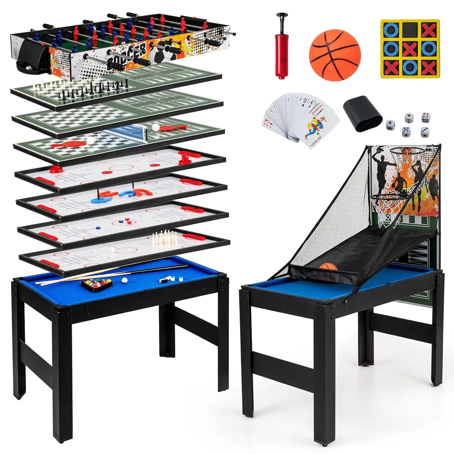 

Multi Game Table 48", 14 in 1 Combo Game Table w/Basketball, Billiards, Foosball, Ping Pong, Hockey, Shuffleboard,, Customized
