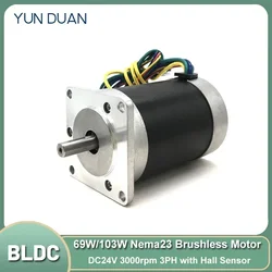 BLDC 65W 69W 130W 188W DC24V AC220V Brushless Motor Hall Sensor Motor Nema23 57mm 3000RPM 0.6Nm 3PH 8mm Shaft