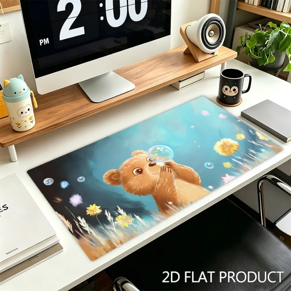 Polyester cute brown teddy bear printed tablecloth, soft and non-slip tablecloth gaming accessories mousepad profissional