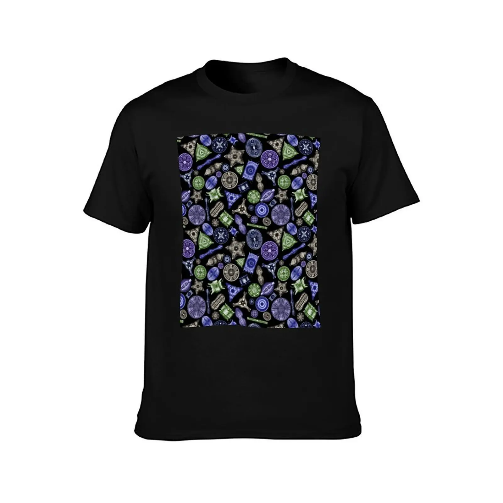 Ernst Haeckel Teal Diatoms Tossed in Cool Tones T-Shirt Basic All Season Solid T-Shirt
