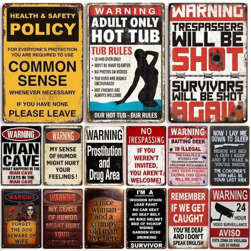 Vintage 3D Warning Beware Poster Metal Tin Sign Plaque Plates Painting for Garage Club Man Cave Bar Home Hotel Cafe Wall Deco