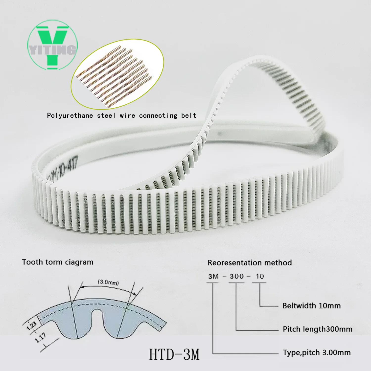 HTD3M Polyurethane Steel Wire Connecting Belt Length 435/438/441/444/447/450/453/456/459/462/465/468mm Width 6/10/15/20mm