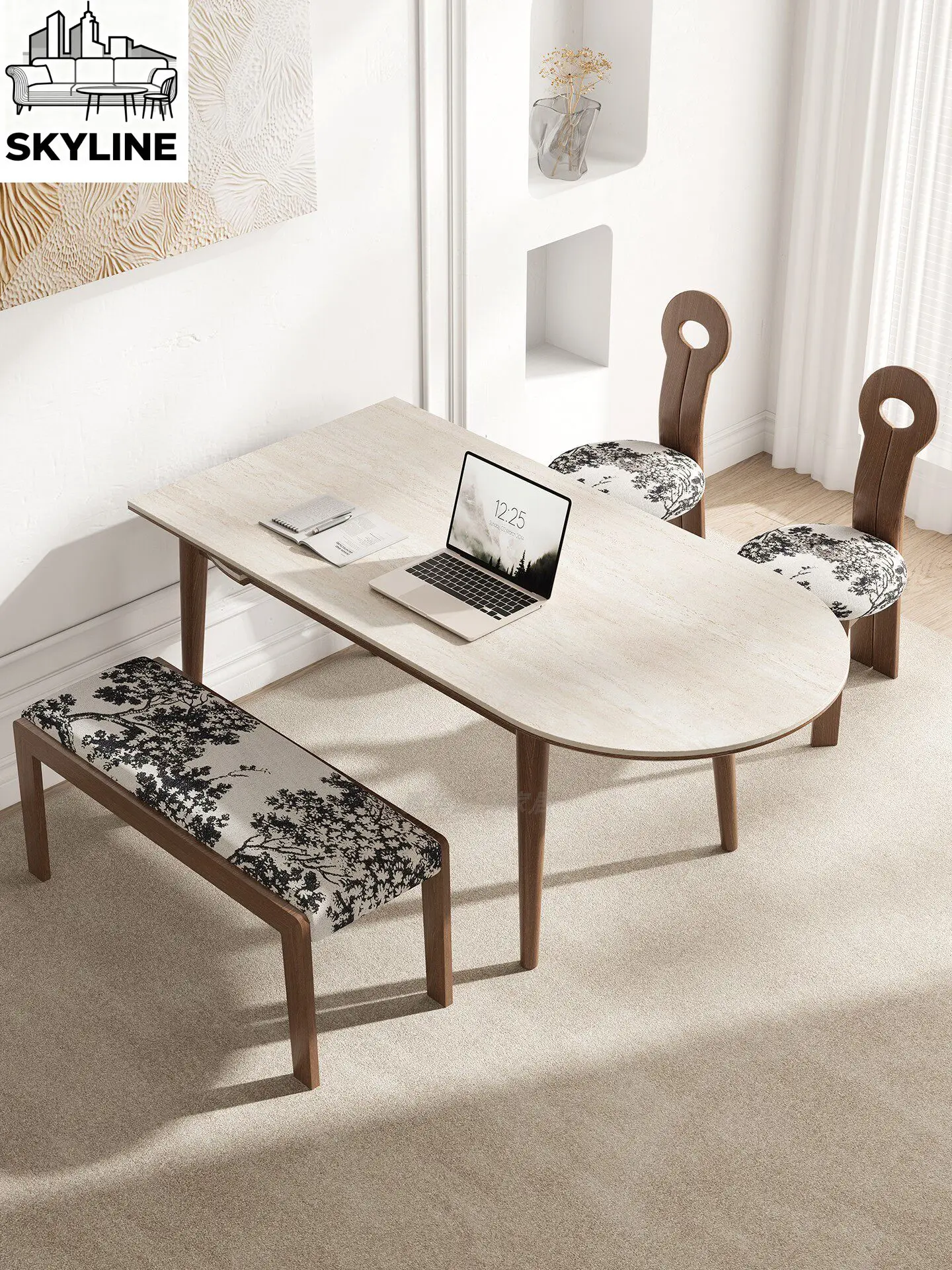 Solid wood dining table foldable rectangular retractable household simple travertine dining table