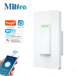 Milfra US Smart Wifi Light Wall Switch Neutral Wire Required Physical Button Tuya Smart Life App Voice Remote Control Home DIY