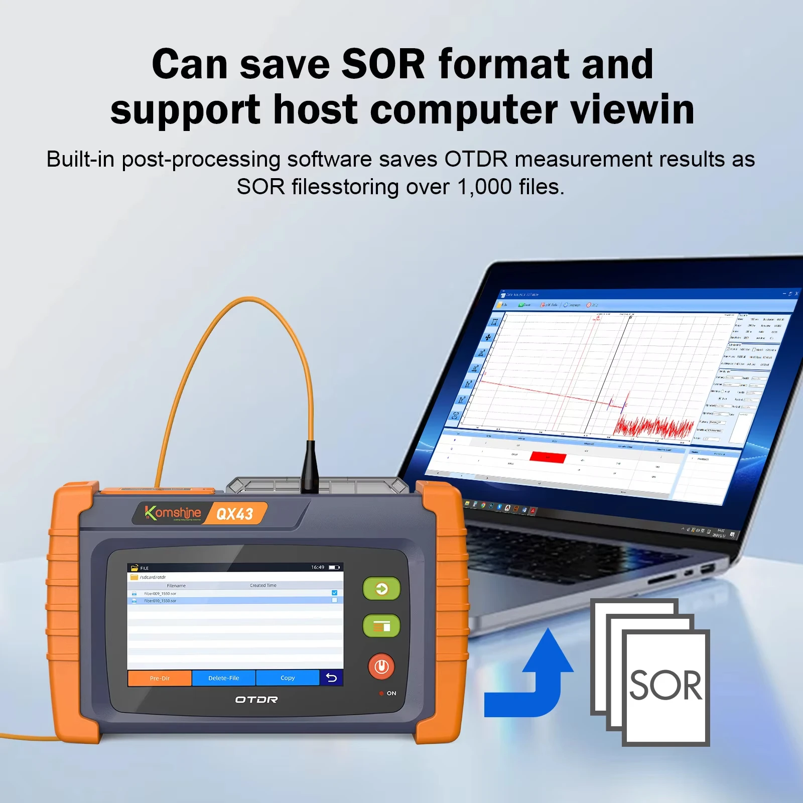 KOMSHINE FTTX OTDR QX43 SM/PON Touch Screen OTDR UP to 9 Wavelengths W/OPM, VFL, OLS , RJ45 Function SC/FC Tips Could Change