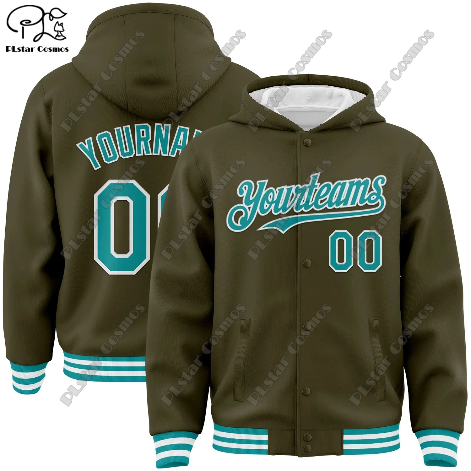 Brand new 3D printed custom team name name number green genuine full snap jacket hoodie unisex winter new arrival -3