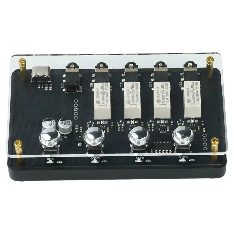 ABZZ-AUX 3.5MM For PC For PC Game Console TV Amplifier DC 5V Powered Relay 4 In 1 Out Type-C Audio Switcher No Noise Stereo