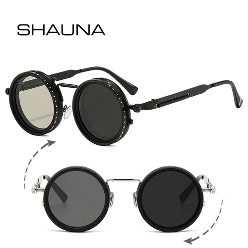 SHAUNA Retro Metal redondo Punk ND9-level gafas de sol con atenuación ajustable mujeres polarizadas UV400 moda hombres gafas de sol al aire libre