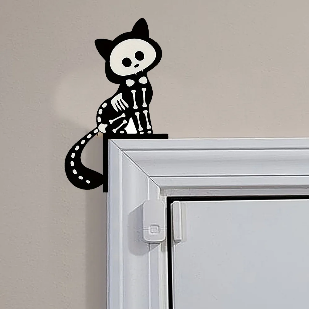 Halloween Door Corner Decoration Skeleton Black Kitten Mimi Wall Stickers Self Adhesive Bedroom Wall Decoration Switch Stickers