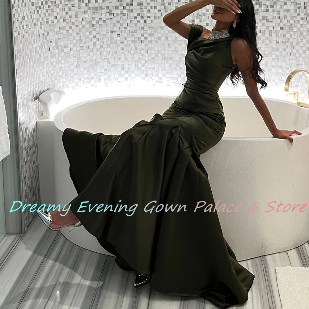 Customized Sexy Jersey Mermaid Crystal Evening Dress Delicate Floor Length Halter vestidos para mujer Custom Size