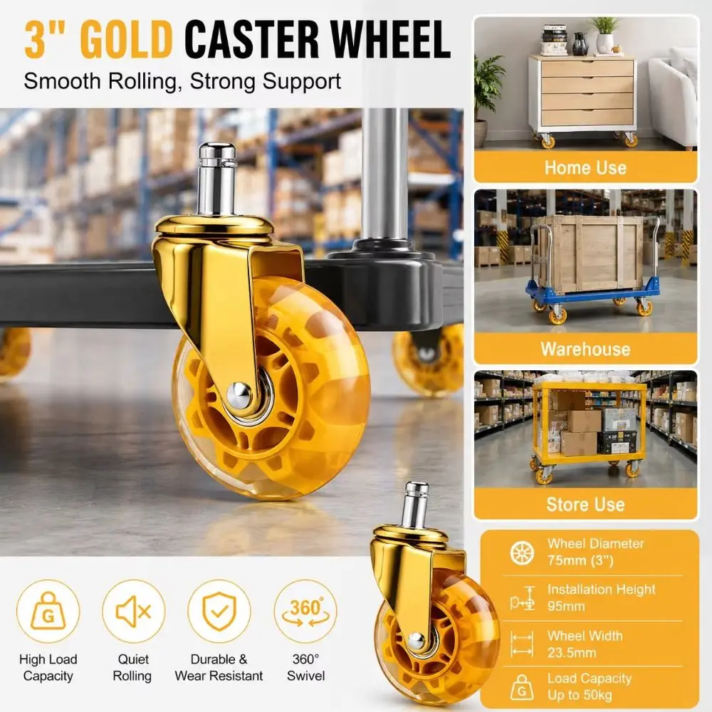 New 3inch Office Chair Wheel Universal Dual Bearing Chair Caster Wheel Quiet Rolling PU Replacement Caster Wheel Office Chair