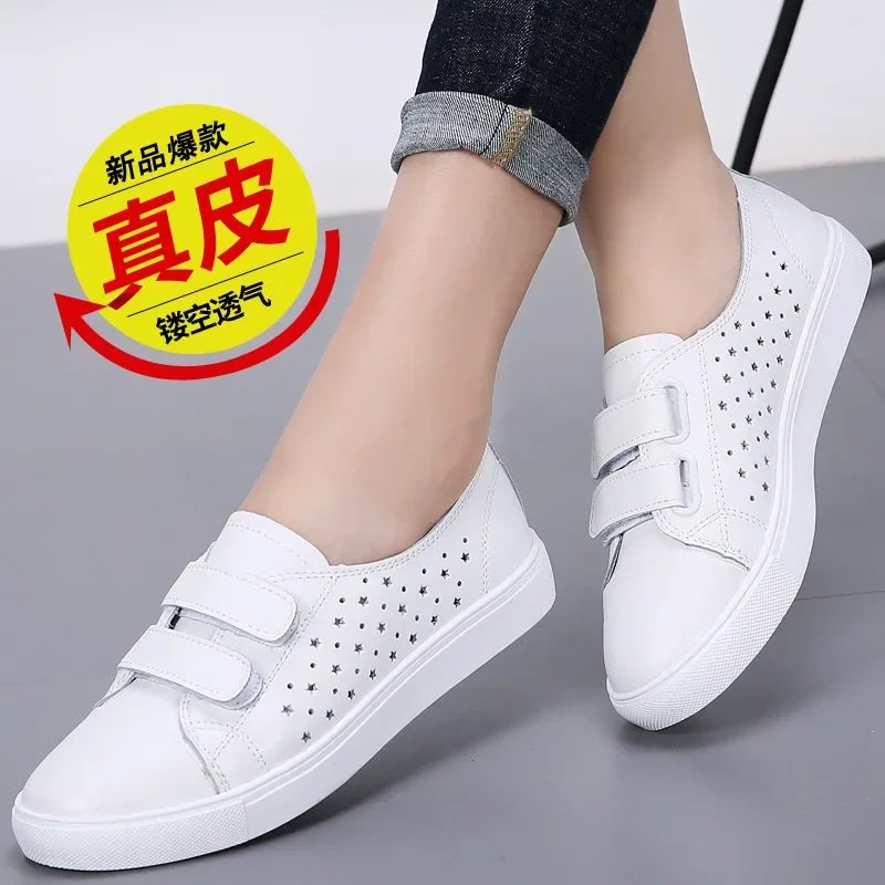 Summer White Women Shoes Moccasins for Genuine Leather Flats Hollowed Breathable Loafers Shoes Women\'s Soft Casual Flat Size 41