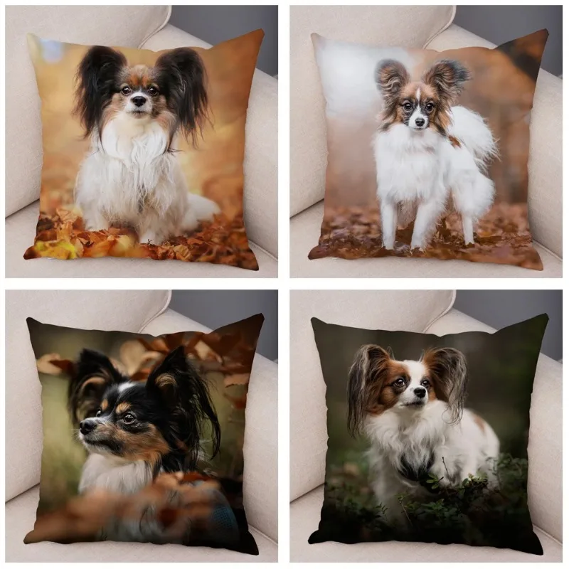 Cute Pet Animal Cushion Cover Spain Papillon Dog Pillowcase Decor Dog Printed Pillow Case for Sofa Home Car 45*45cm