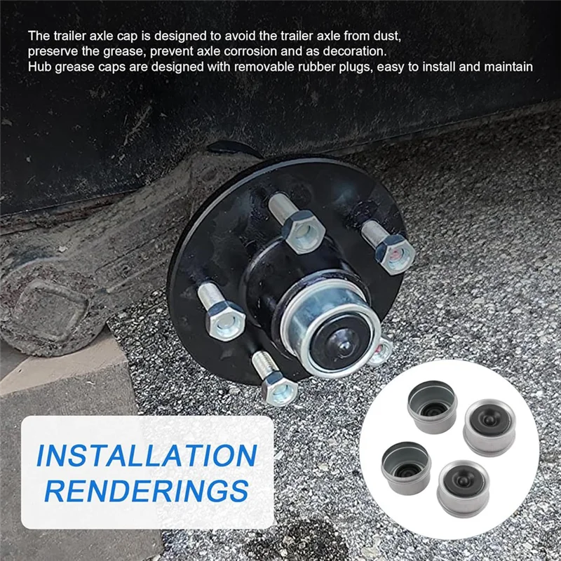 

1.98" Snug-Fit Trailer Hub Caps(4PCS) Rust-Resistant Bearing Dust Caps With Rubber Plugs& Installation Tool